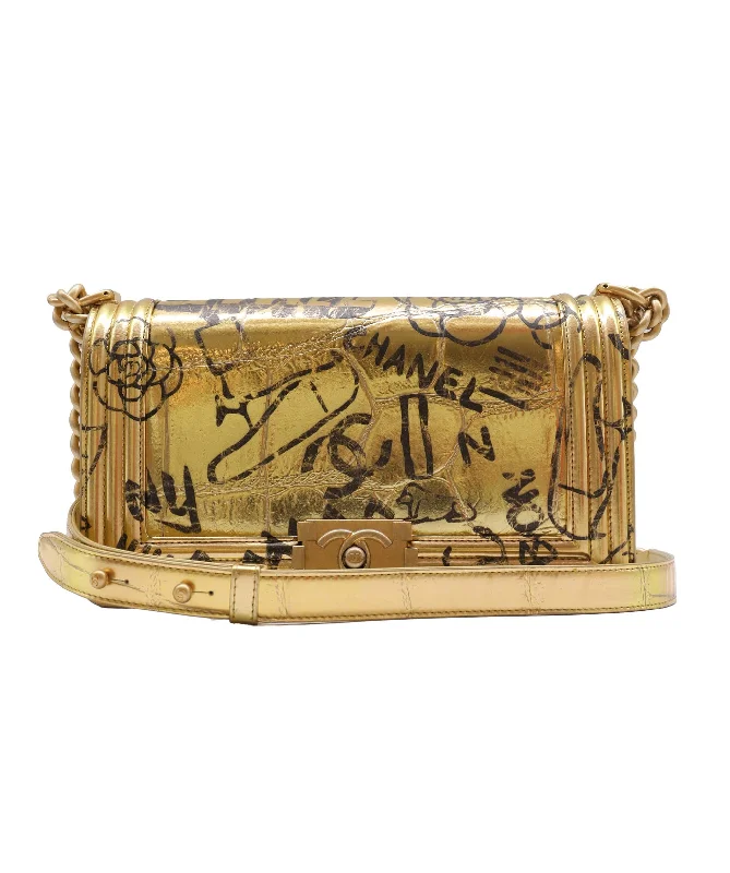 Chanel 19A Egypt Gold Crocodile Print Graffiti Boy Bag - DXBS2695