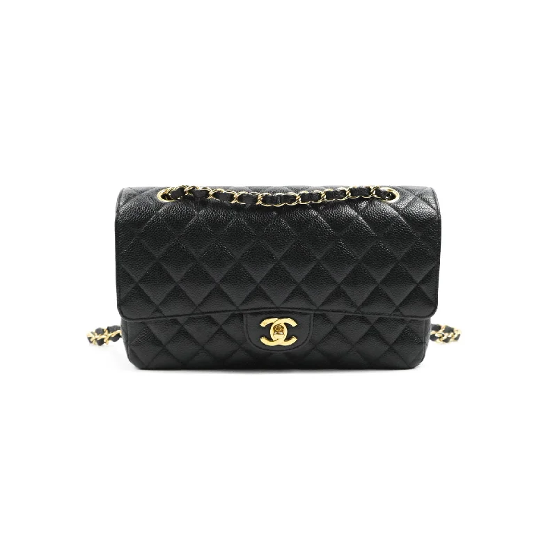 Chanel Classic Medium M/L Flap Black Caviar 24K Gold Hardware