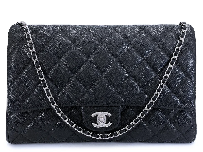 Chanel 2014 Timeless Black Caviar Clutch on Chain Flap Bag SHW OB7