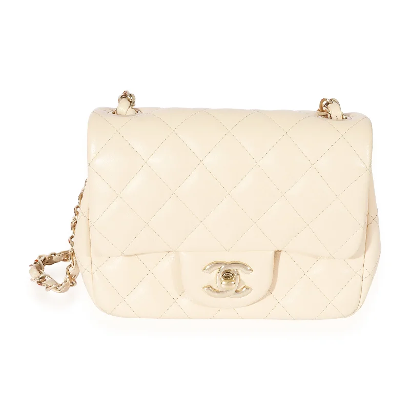 Chanel Beige Quilted Lambskin Mini Square Classic Flap Bag