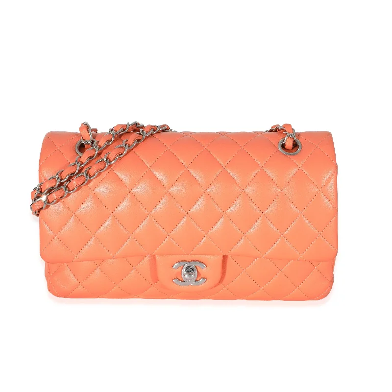 Chanel Orange Quilted Lambskin Medium Classic Double Flap Bag