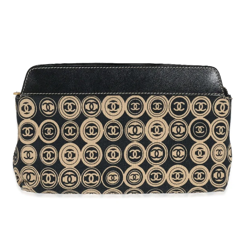 Chanel Black Beige Canvas CC Logo Clutch