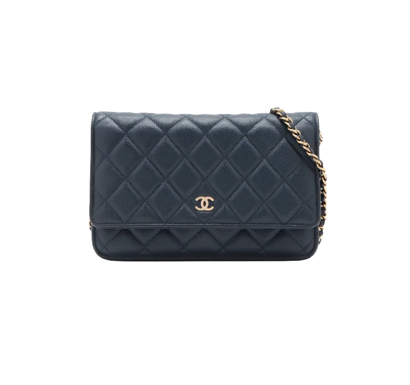 Chanel Caviar Wallet On Chain WOC Navy (microchipped)