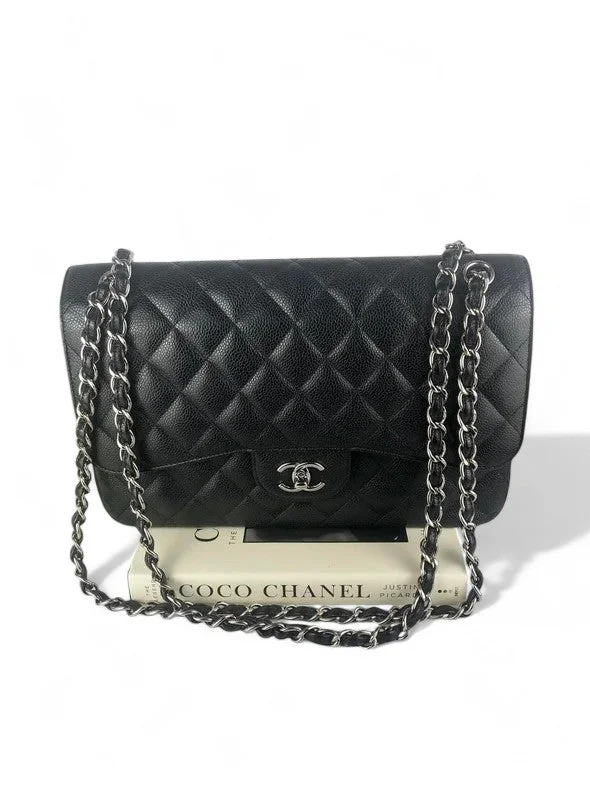 Chanel Timeless Classic Jumbo Black Caviar Silver-tone Hardware