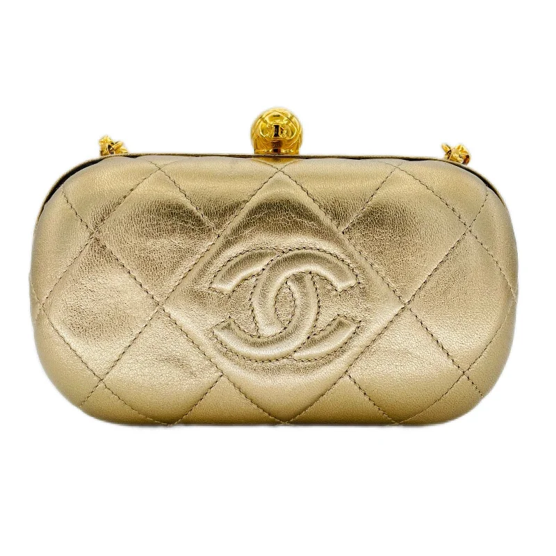 CHANEL VINTAGE BIJOU CHAIN SHOULDER BAG GOLD LAMB SKIN 90189295