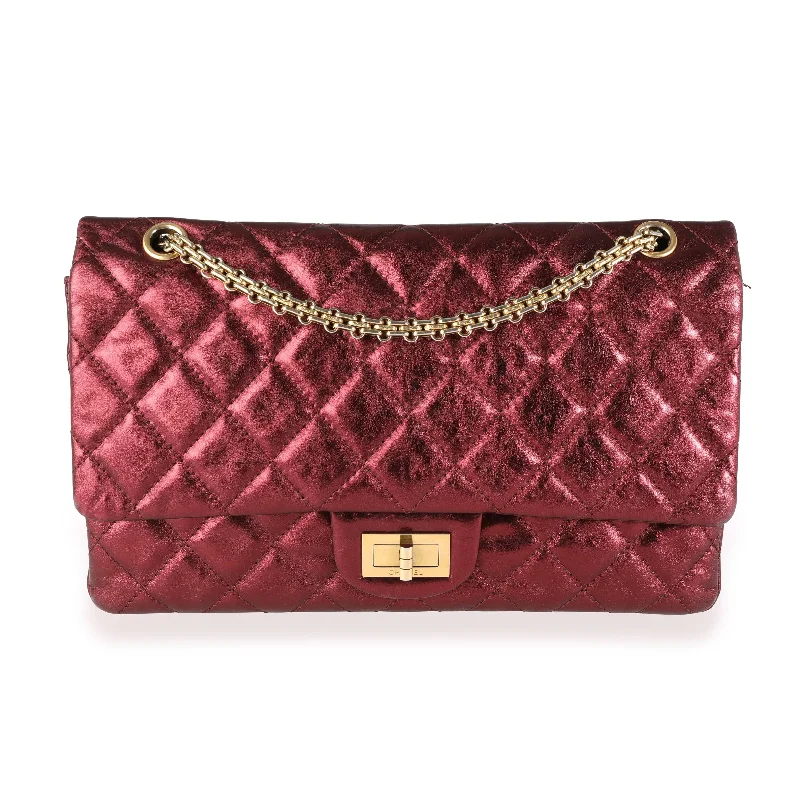 Chanel Metallic Burgundy Quilted Calfskin Reissue 2.55 227 Double Flap Bag