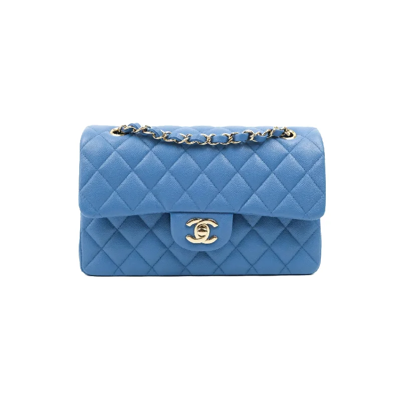 Chanel Small Classic Quilted Flap Blue Caviar Gold Hardware