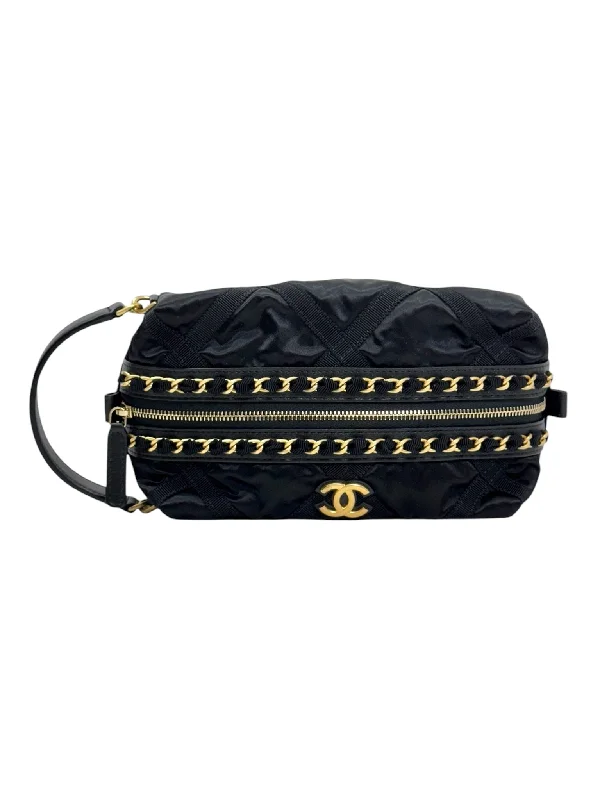 Chanel Black Fabric Pouch Bag with Gold Hardware