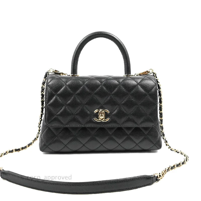 Chanel Small Coco Handle Quilted Black Caviar Gold Hardware