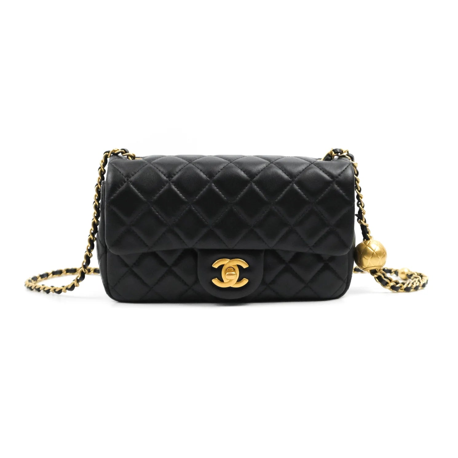 Chanel Mini Rectangular Pearl Crush Quilted Black Lambskin Aged Gold Hardware