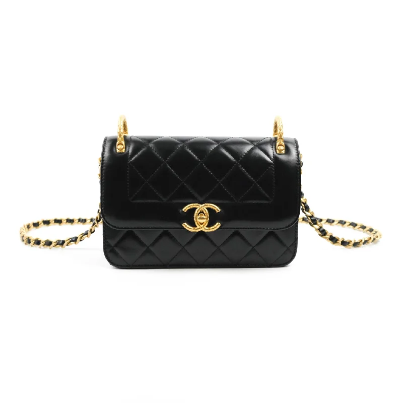 Chanel Mini Flap Bag Black Calfskin Aged Gold Hardware 21B