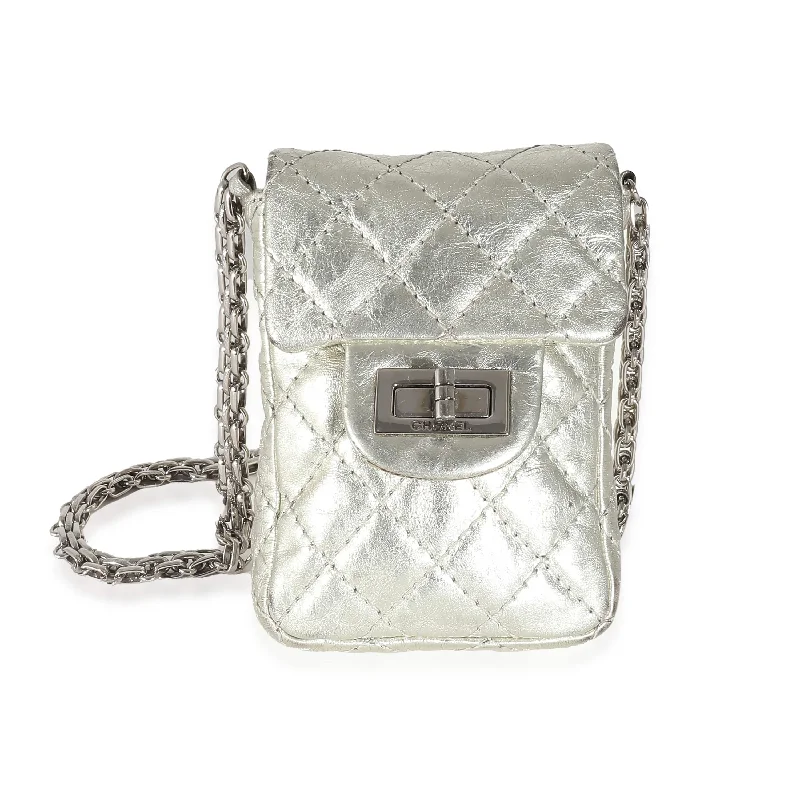 Chanel Silver Metallic Aged Calfskin Quilted 2.55 Reissue Phone Case