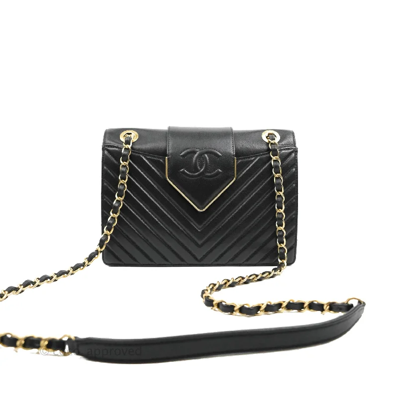 Chanel Mini Collar and Tie Flap Bag Chevron Sheepskin Aged Gold Hardware