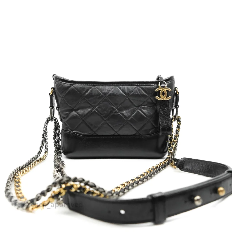 Chanel Quilted Small Gabrielle Hobo Black Calfskin Mixed Hardware