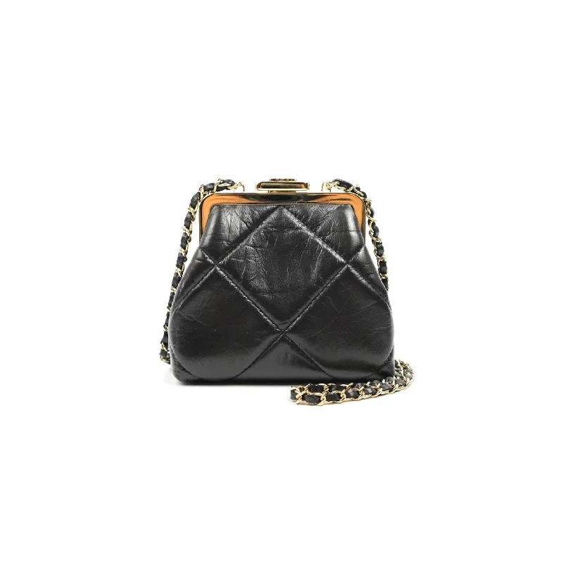 Chanel Kisslock Clutch with Chain Black Shiny Aged Lambskin Gold Hardware