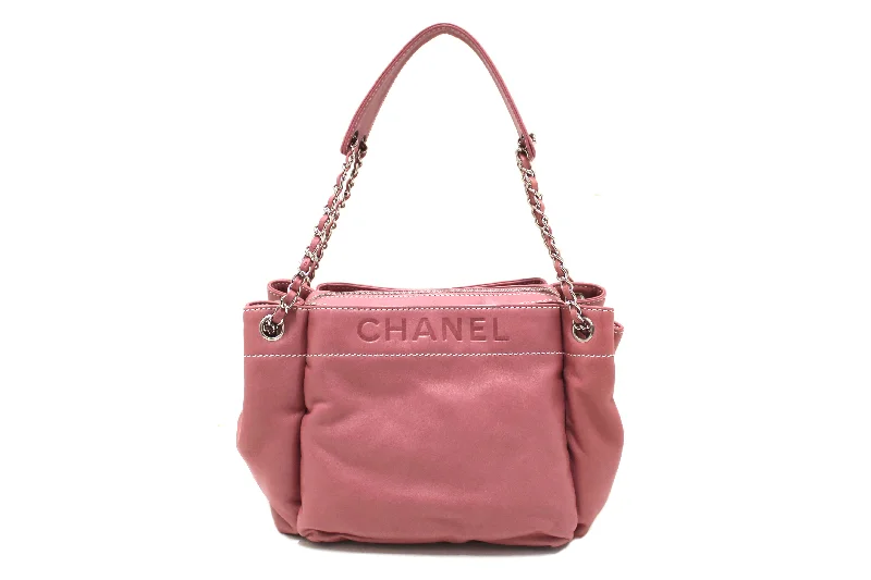 Authentic Chanel Pink Lambskin Leather Shoulder Bag