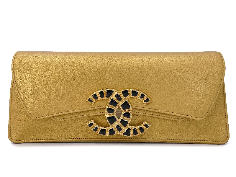 Chanel 19A Egypt Pale Gold Jumbo Clutch Bag Crocodile CC Paris-New York 5QW