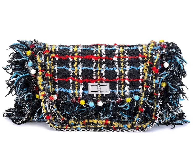 Rare Chanel Vintage Beaded Multicolor Tweed Fringe Reissue Flap Bag RHW 69C