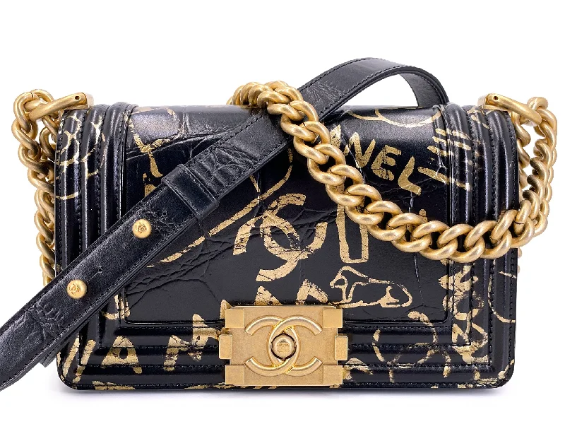 Chanel 19A Egypt Black Crocodile Print Graffiti Boy Bag Small GHW Paris-New York 509