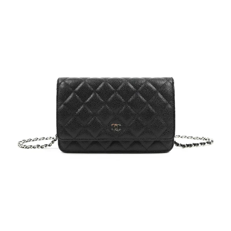 Chanel Quilted Wallet on Chain WOC Black Caviar Silver Hardware