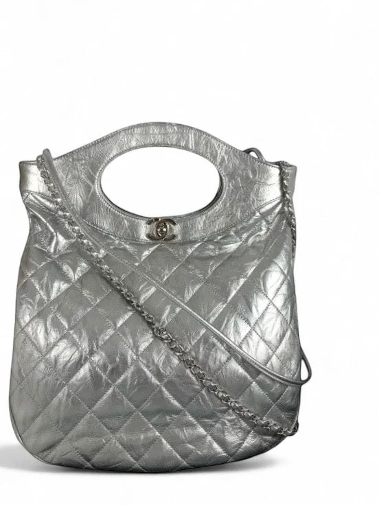 Chanel 31 Small Silver Crumpled Calfskin, Silver-tone Hardware