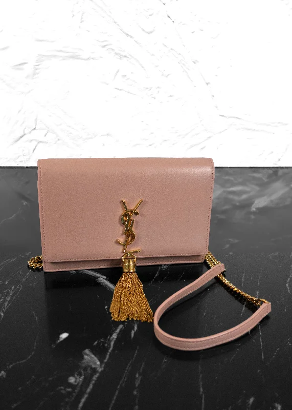 Saint Laurent Smooth Calfskin Classic Monogram Kate Tassel Pale Pink Chain Wallet