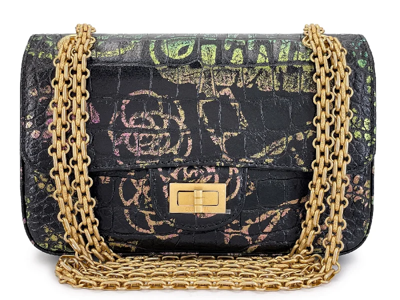 Chanel 19A Egypt Rainbow Graffiti Croc Print Reissue Mini Flap Bag GHW Paris-New York L1K