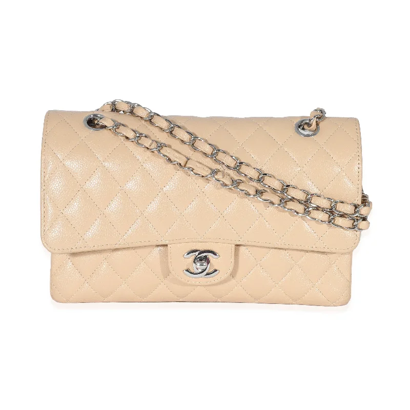 Chanel Beige Quilted Caviar Medium Classic Double Flap Bag