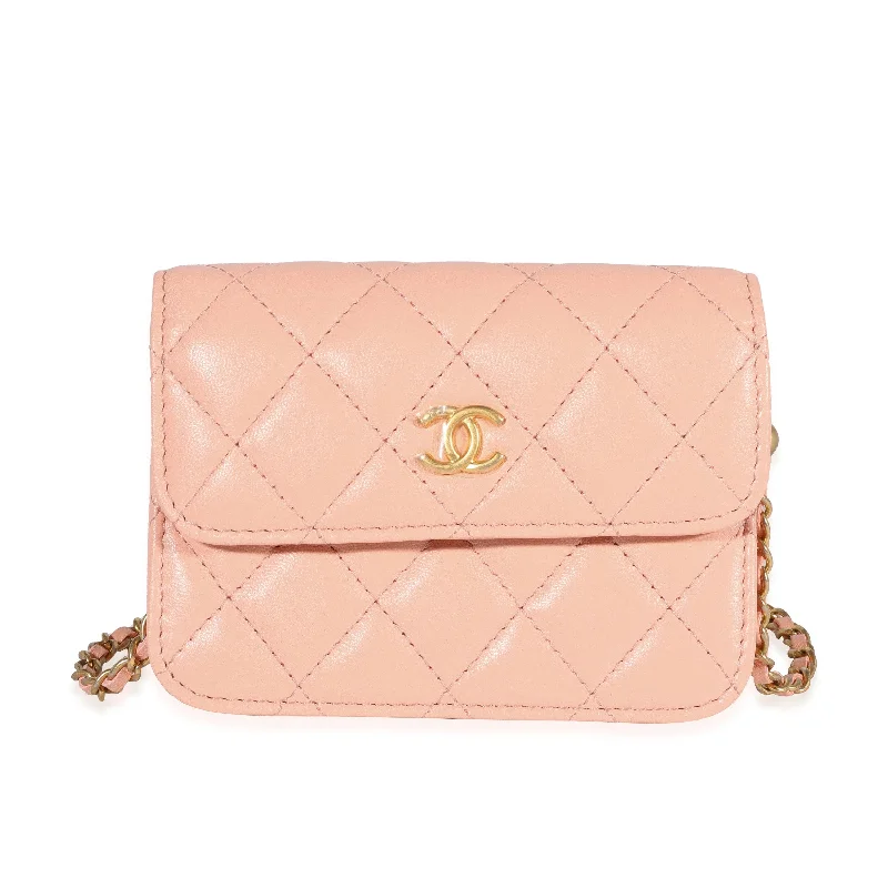 Chanel Light Orange Quilted Lambskin Pearl Crush Clutch