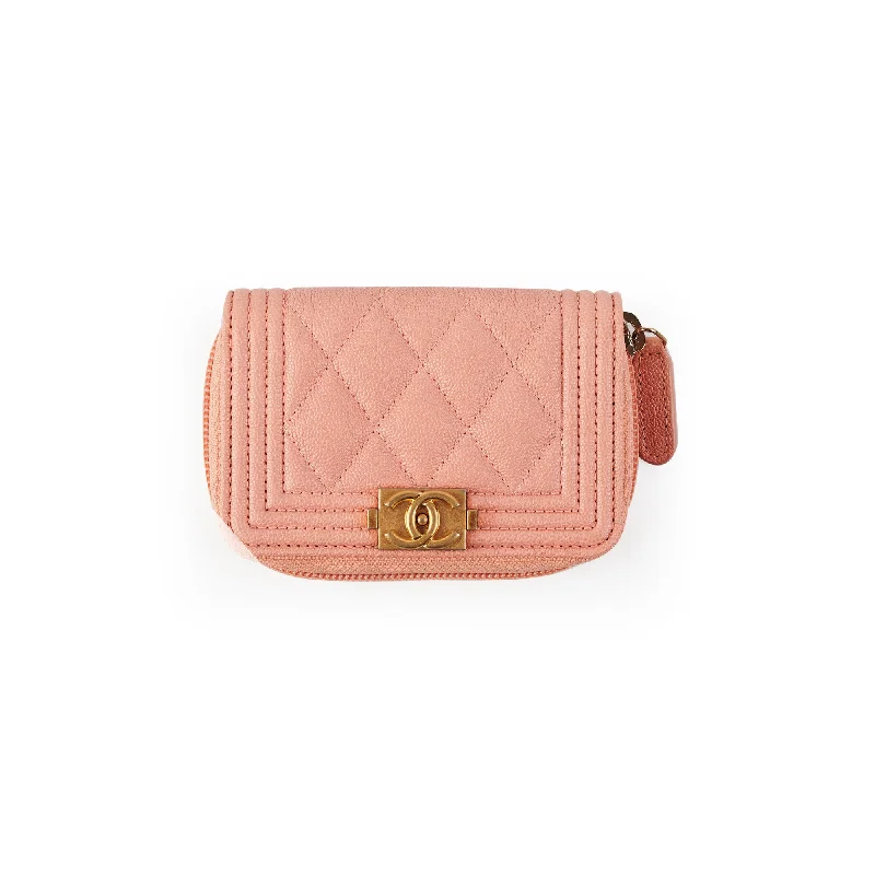 Chanel Boy Zip Compact Wallet Pink