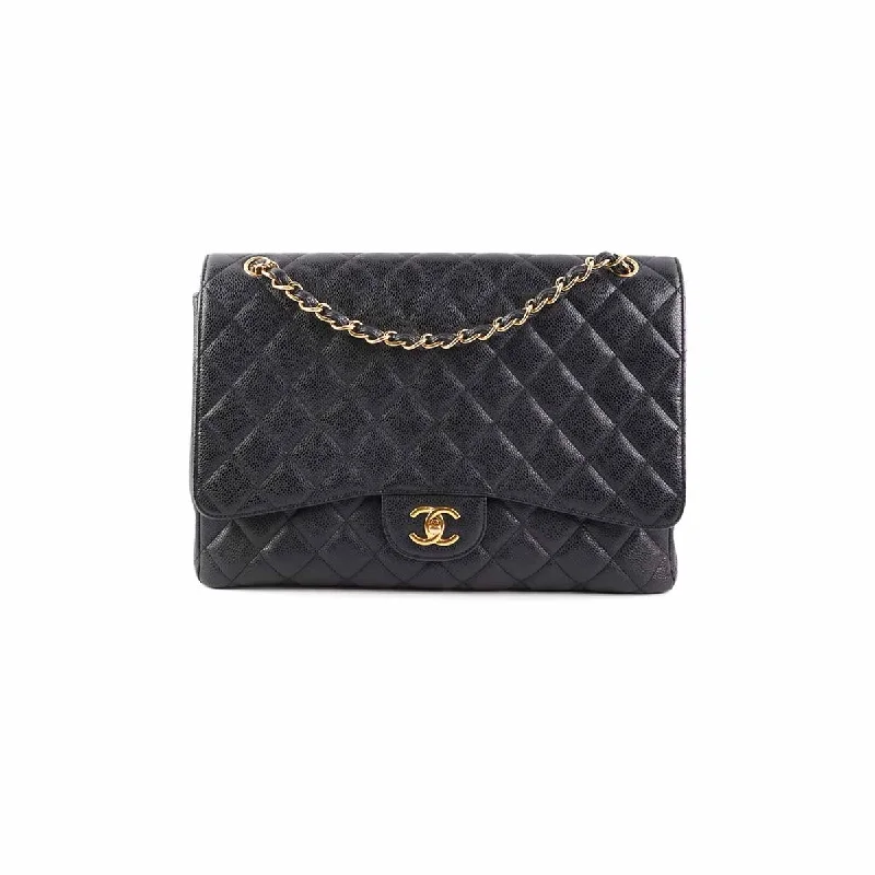 Chanel  Maxi single Flap Quilted Caviar Black