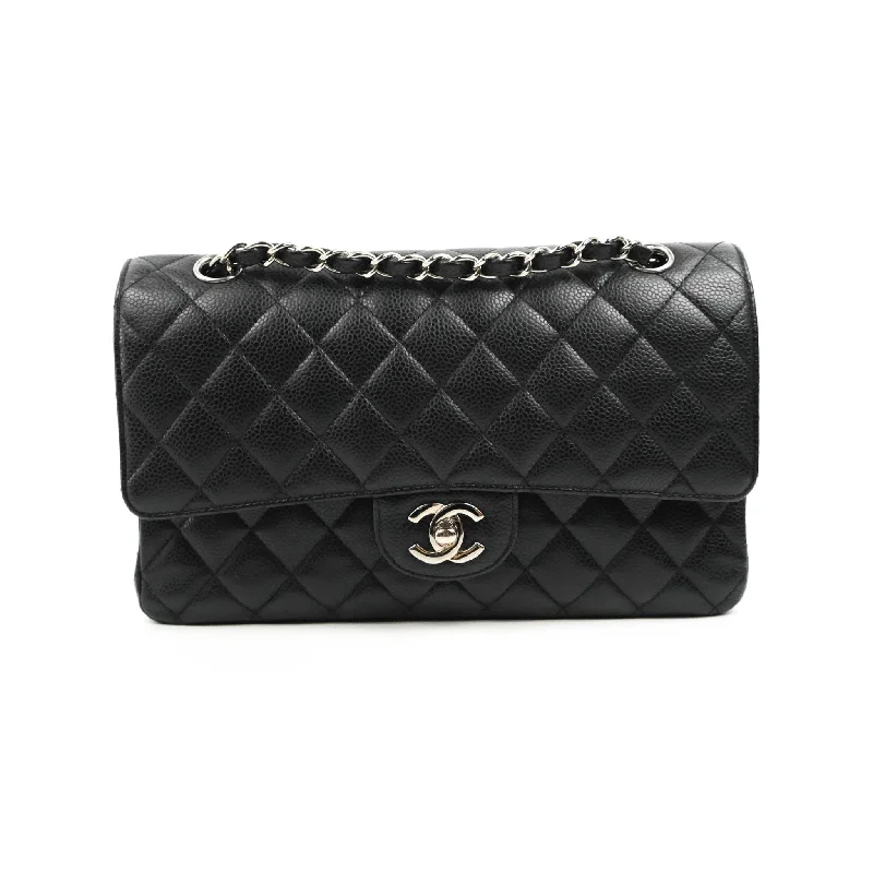 Chanel Quilted Classic M/L Medium Flap Black Caviar Silver Hardware