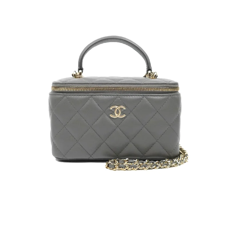 Chanel Vanity Rectangular Top Handle Grey Lambskin Gold Hardware