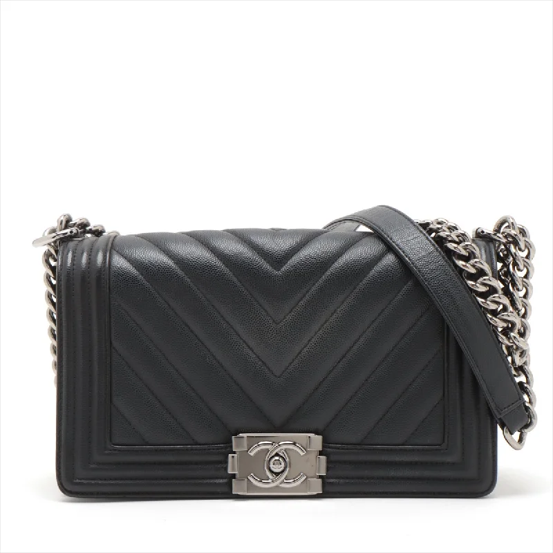 Chanel Old Medium Boy Chevron Caviar Black - 25 series