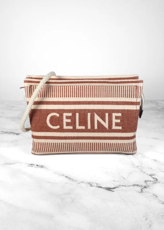 Celine Triomphe Stripe Zip Top Pouch Clutch