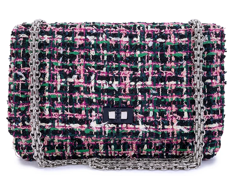 Chanel Pink Green Tweed 2.55 Reissue Wallet on Chain WOC Bag SHW AV4