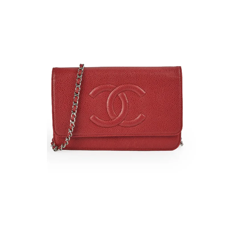 Chanel Coco Mark Caviar Red Wallet On Chain Woc