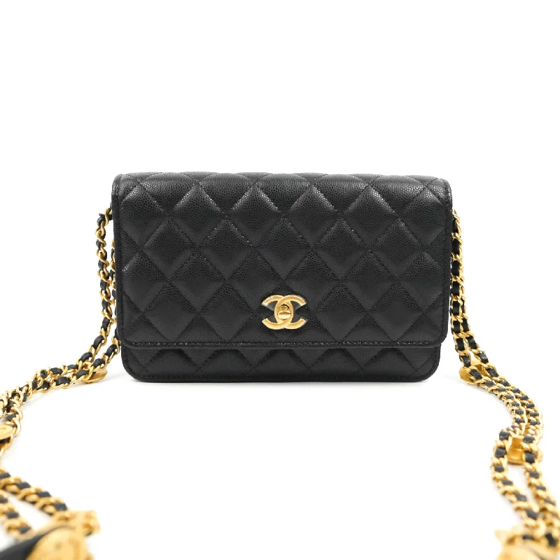 Chanel Quilted Gold CC Coin Wallet on Chain WOC Black Caviar Gold Hardware