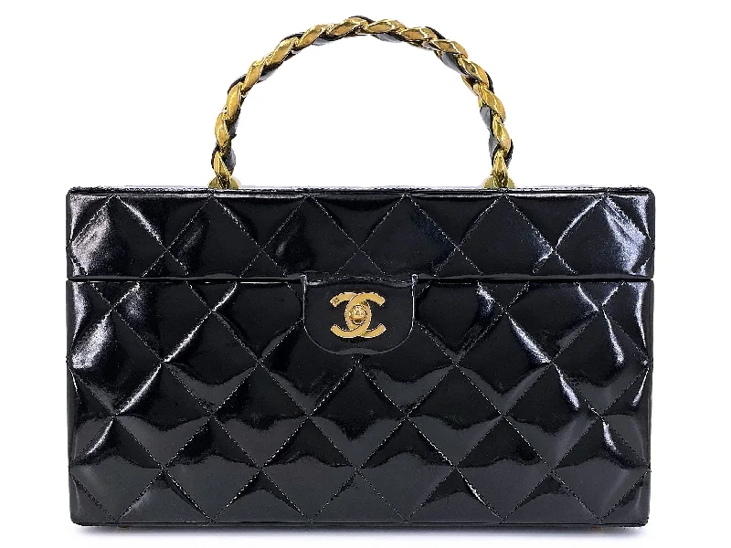 Chanel Vintage Black Patent Vanity Case Bag Large 24k GHW Z80