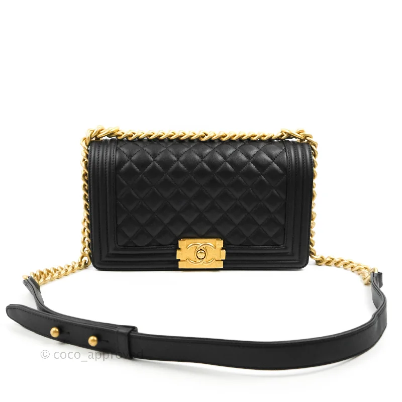 Chanel Quilted Medium Boy Black Calfskin Aged Gold Hardware