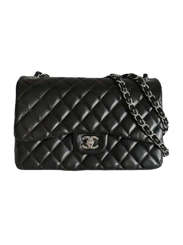 Chanel Double Flap Jumbo Black Lambskin SHW SKC1335