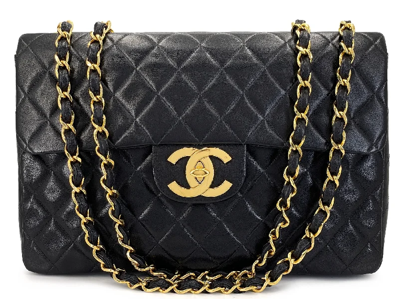 Chanel 1993 Vintage Black Maxi Classic Flap Bag 24k GHW FTD