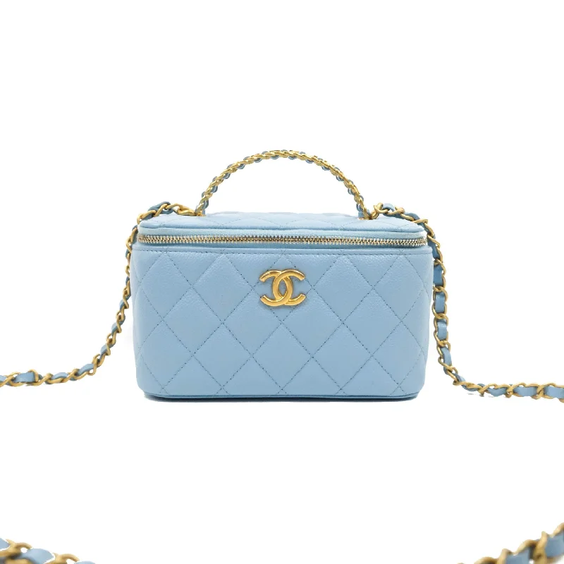 Chanel Vanity Rectangular with Top Handle Pick Me Up Blue Caviar Aged Gold Hardware 22S